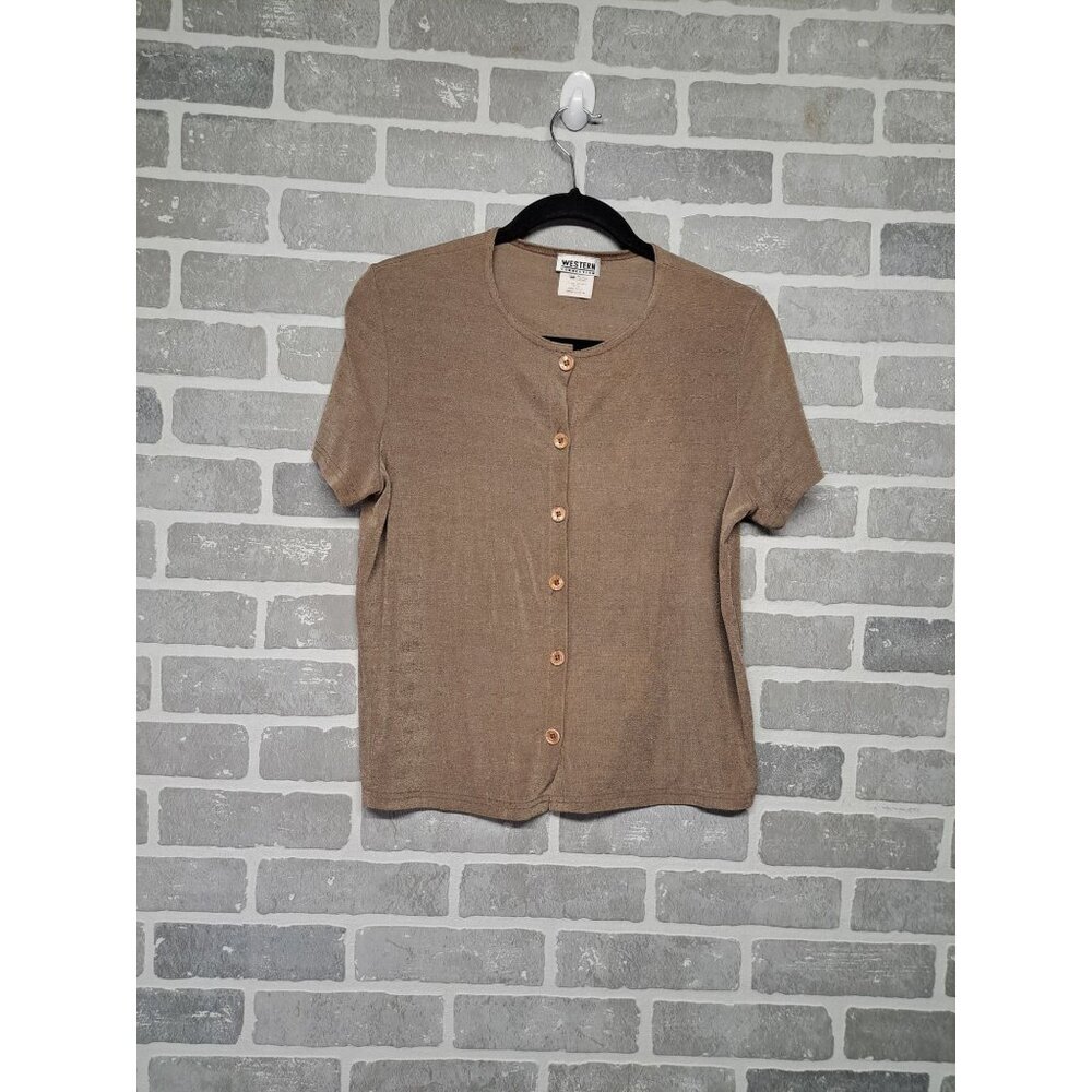Western Connection Vintage Button Front Strech Champage Womens Blouse Size Large